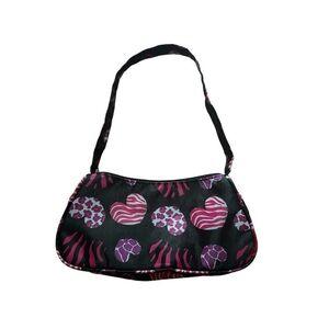 y2k pink and black heart print purse with zebra stripes